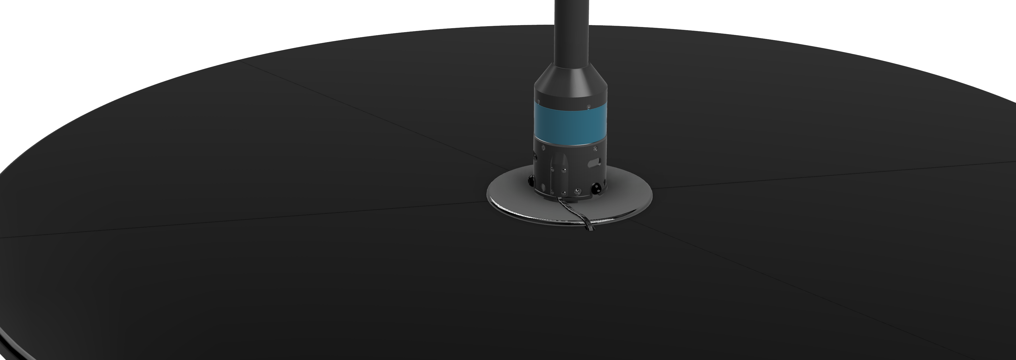 The stage with all six floor plates fitted and the pole standing in the middle. The lead comes out at the plate seam beside the pole base.