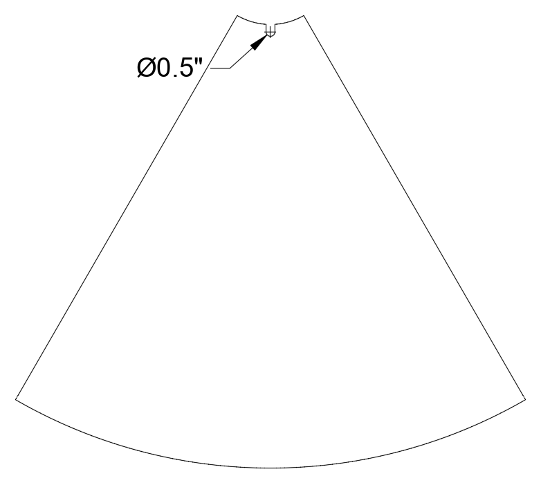 An outline drawing of one floor plate with the notch at the narrow end dimensioned as a 0.5 inch diameter half-round.