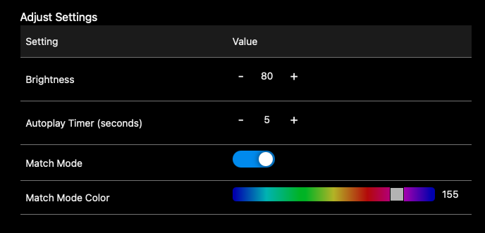 Adjust settings